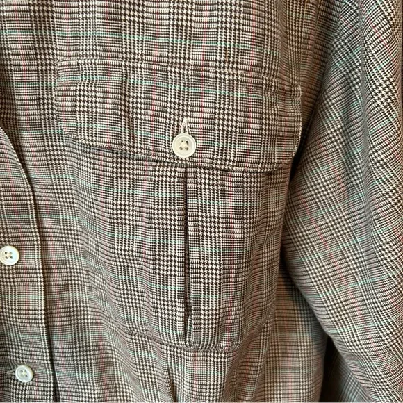 Vintage 80's Ralph Lauren Brown Cotton Wool Plaid Blouse with Darts Equestrian - Picture 7 of 11